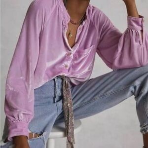 Pilcro Dusty Lilac Satin Button-Front Blouse